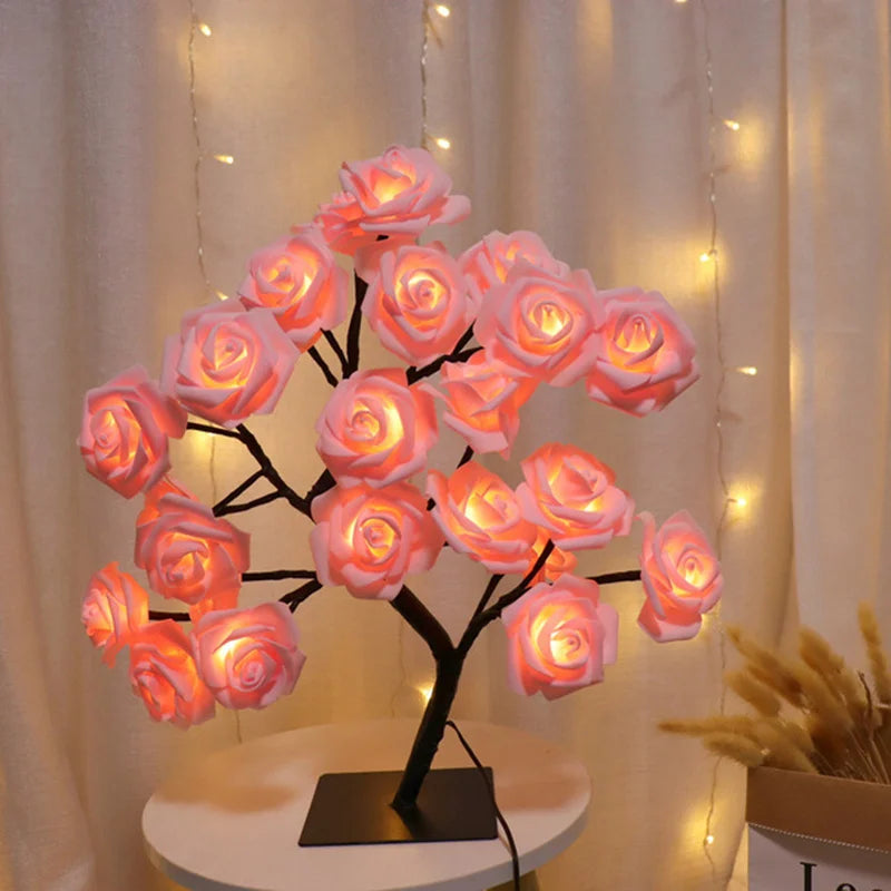 LED Rose Flower Table Lamp USB Christmas Tree Fairy Lights Night Lights Home Party Wedding Bedroom Decoration Mother'S Day Gift